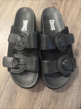 Cougar Black Double-Strap Buckle Pepa Slide Sandals NWOT, size 8